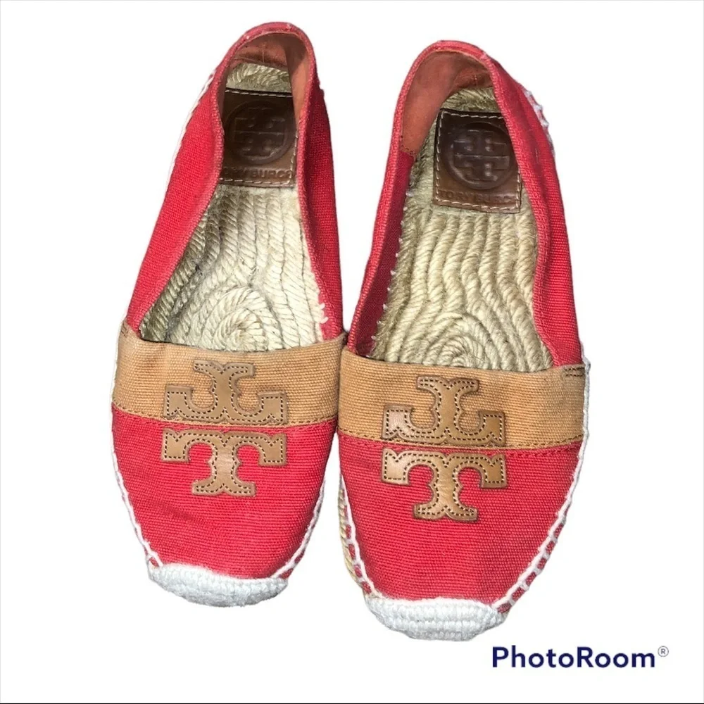 TORY BURCH Jamie Tan & Red Espadrilles Flat